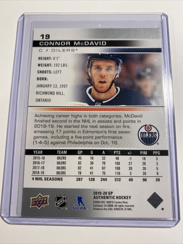 19/20 SP Autentica Connor McDavid Hockey Card #19 - Foto 3 di 3