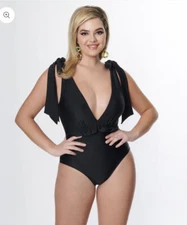 Unique Vintage NWT Black Plunge One Piece Swimsuit - Size Small