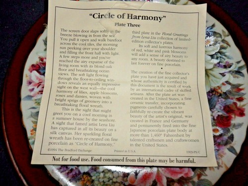 Bradford CIRCLE OF HARMONY by LENA LIU PORCELAIN PLATE w/Van Hygan Wood Frame - Picture 9 of 9
