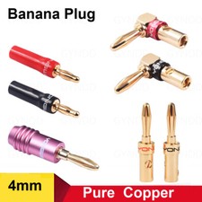  4 Banana Plug Right Angle Male Connector Gold Plated Audio Speaker Wire Cable