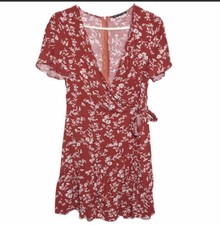 Jjwm Red Ruffled Floral Faux Wrap Tie Mini Dress Size M