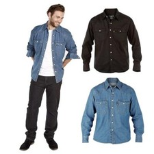 Men's Denim Shirts Duke 100% Cotton Plain Jeans Shirt Casual Work Heavy Duty Top
