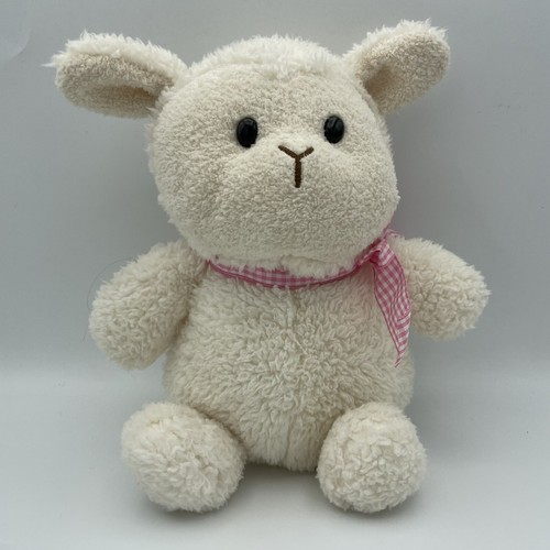 Animal Adventure Elfenbein Plüschtier Kuscheltier Lamm mit rosa Gingham Schleife gebraucht 9"