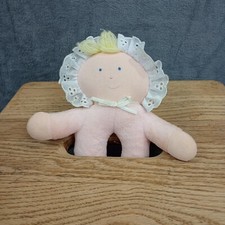 VTG. EDEN PLUSH PINK LITTLE GIRL GRASPING RATTLE, SOFT VELOUR-LIKE, MACHINE WASH