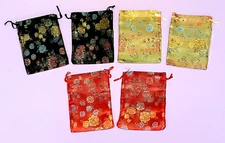 Chinese Silk Style Organza Jewelry Drawstring Gift Pouches Color Red Gold Black