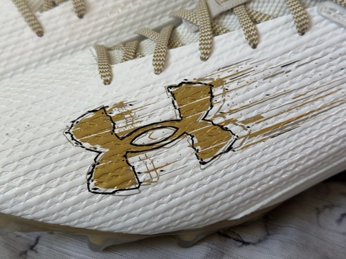 Cleats Under Armour Men Blur 2.0 Smoke Suede White Gold Football Shoes Size 15 - Picture 15 of 24