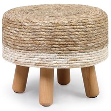 White Natural Seagrass Poufs Hand Weave Round Ottoman Foot Rest Foot Stool w/Leg