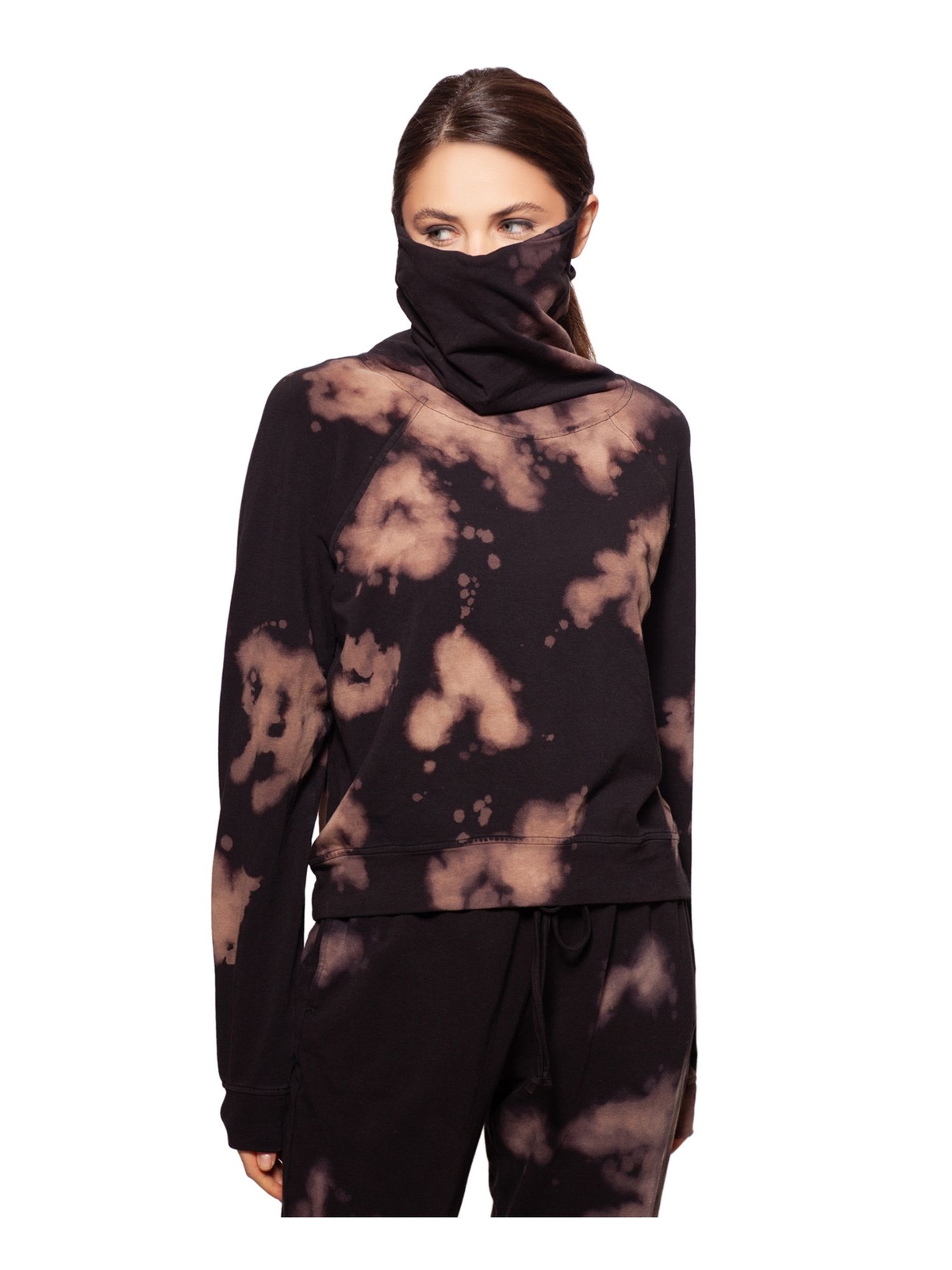 BAM BY BETSY & ADAM Womens Black Relaxed Fit Built-in Mask Long Sleeve Top S