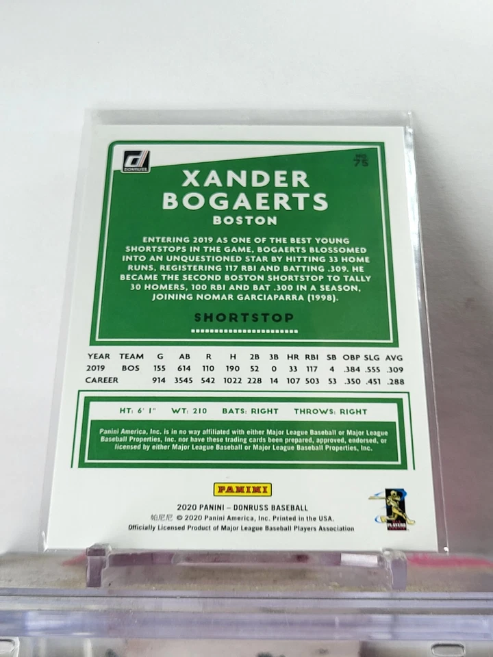 2020 Panini Donruss Xander Bogaerts Stat Line #/500 Boston Red Sox #75 - Image 2 of 2
