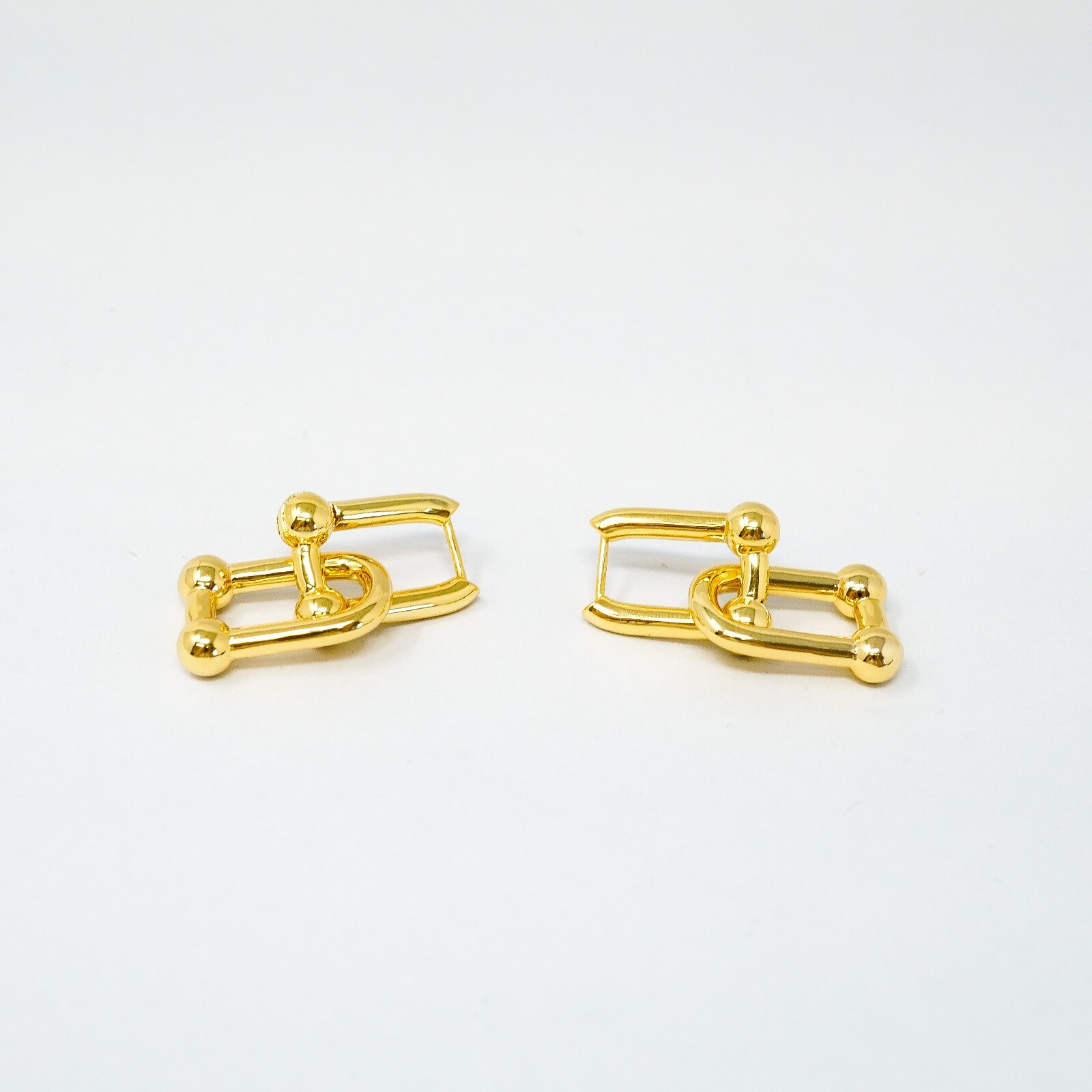 Tiffany & Co. 925 Gold Tone U Ball Hoops / Dangle Earrings With Gift Box Set