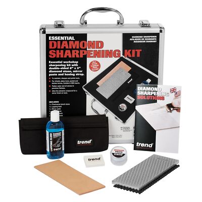 Trend Essential Diamond Sharpening Kit with 300/1000 Grit Bench Stone, Lappin...