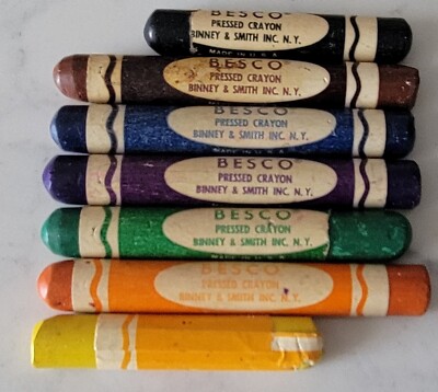 Vintage ~ Besco ~ Pressed Crayons ~ Binney & Smith NY U.S.A ~  Flat on one side