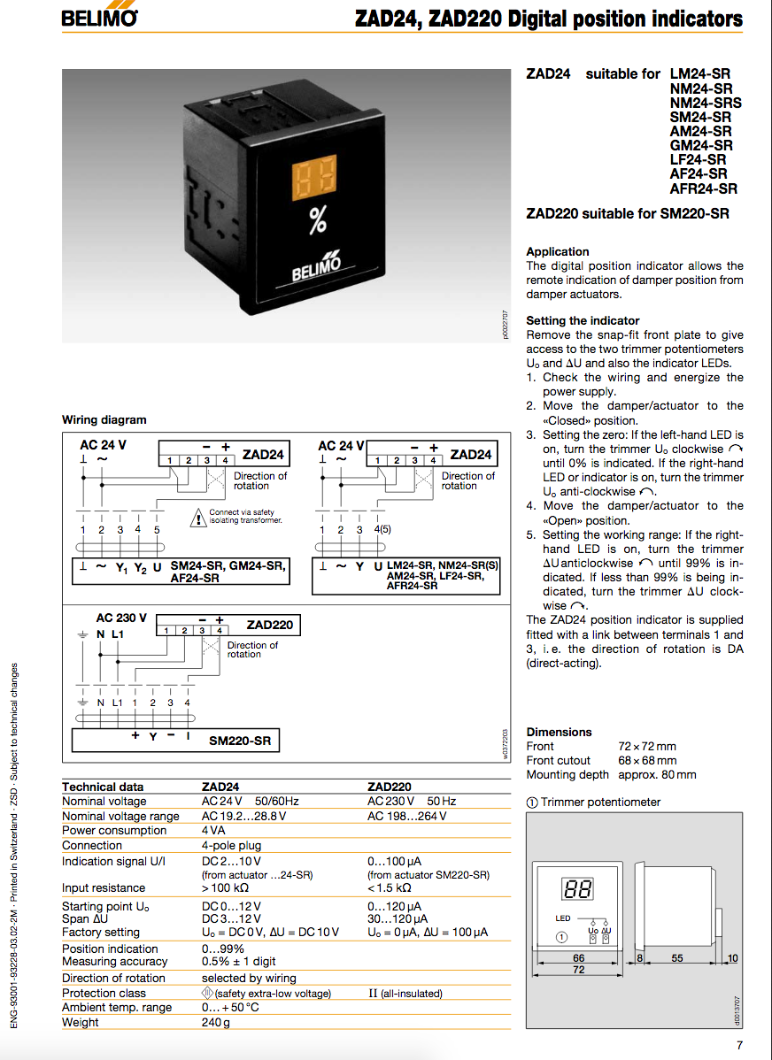 Belimo ZAD24 Digital Position Indicator for Damper Actuators HVAC