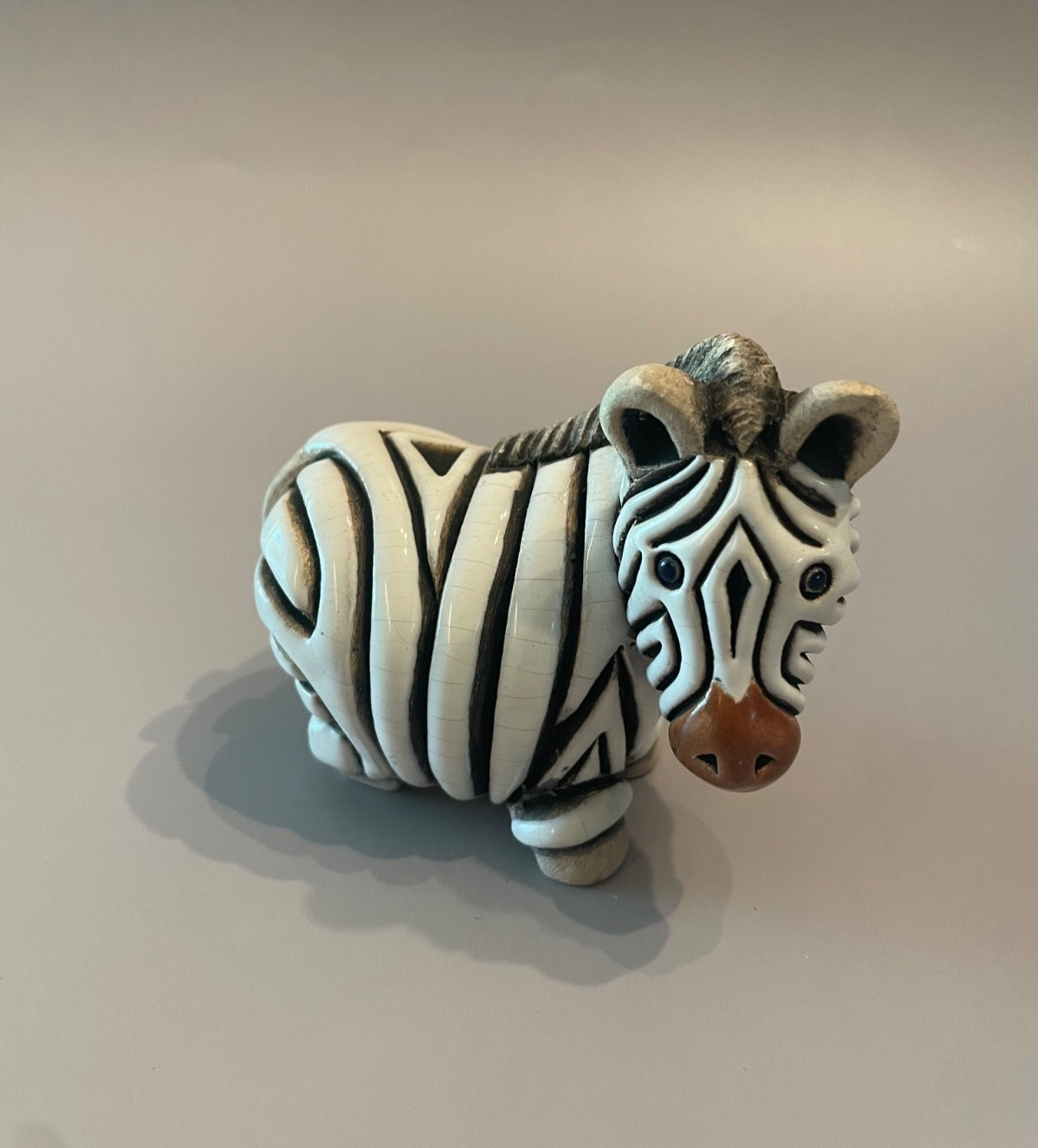 Artesania Rinconada Zebra Figurine Signed Glazed Earthenware Pottery