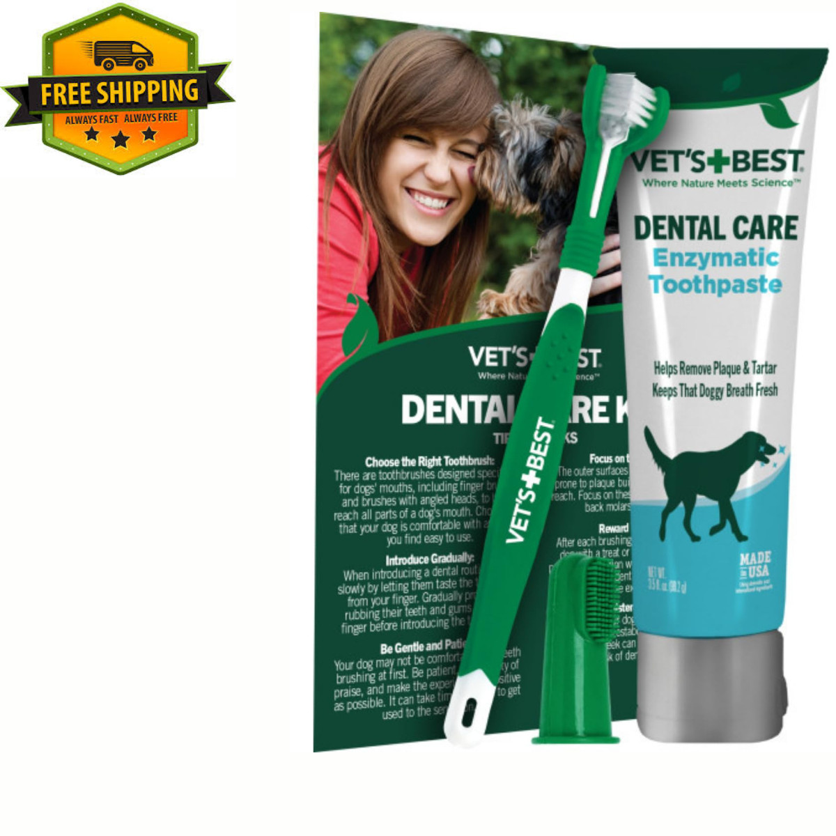Vet&rsquo;s Best Dog Toothbrush and Enzymatic Toothpaste Set | Teeth Cleaning and