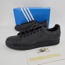 Adidas Stan Smith Mens 10.5 Casual Shoes Triple Black Sneakers NEW
