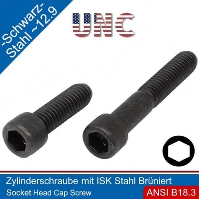 Vis Cylindrique Avec Creux Hexagonal 10-24 UNC Acier 12.9 Noir - Photo 1/4