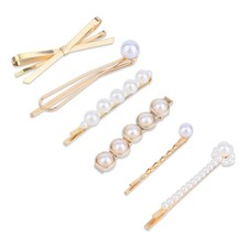 6pcs Pearl Barrettes for Women, 6 Design Pearl Hair Clips Elegant Gold Snap C...