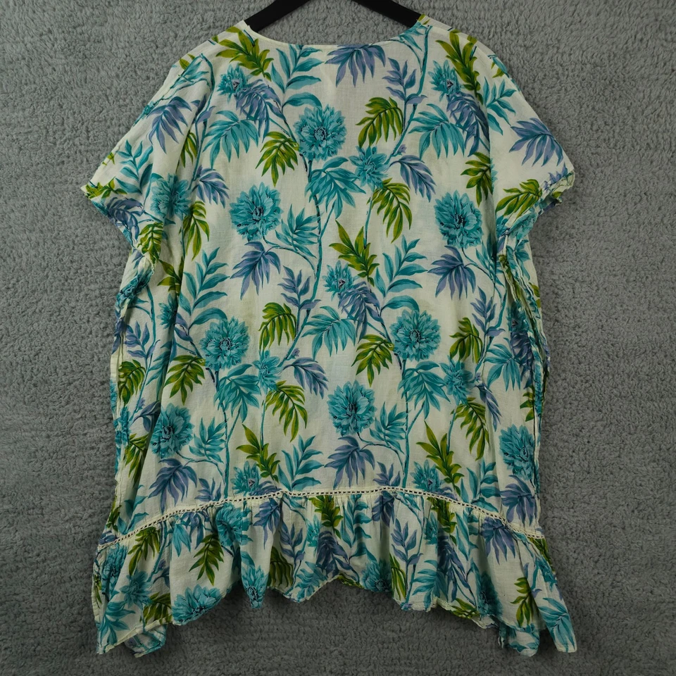 Z&L Cover Up Womens OS Blue Green Leaf Print Pullover Kaftan Swim Anthropologie - Image 2 of 4