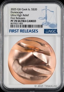 2025 Cook Islands $20 3oz Silver Dunescape Red Gold Colored NGC PF70 FR