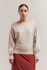 GRADE & GATHER Cream Long Sleeve Banded Bottom Knit Top
