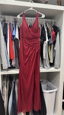 Azazie Leandra Dress, Burgundy Sleeveless Chiffon Ruched V-Neck Bridesmaid Dress
