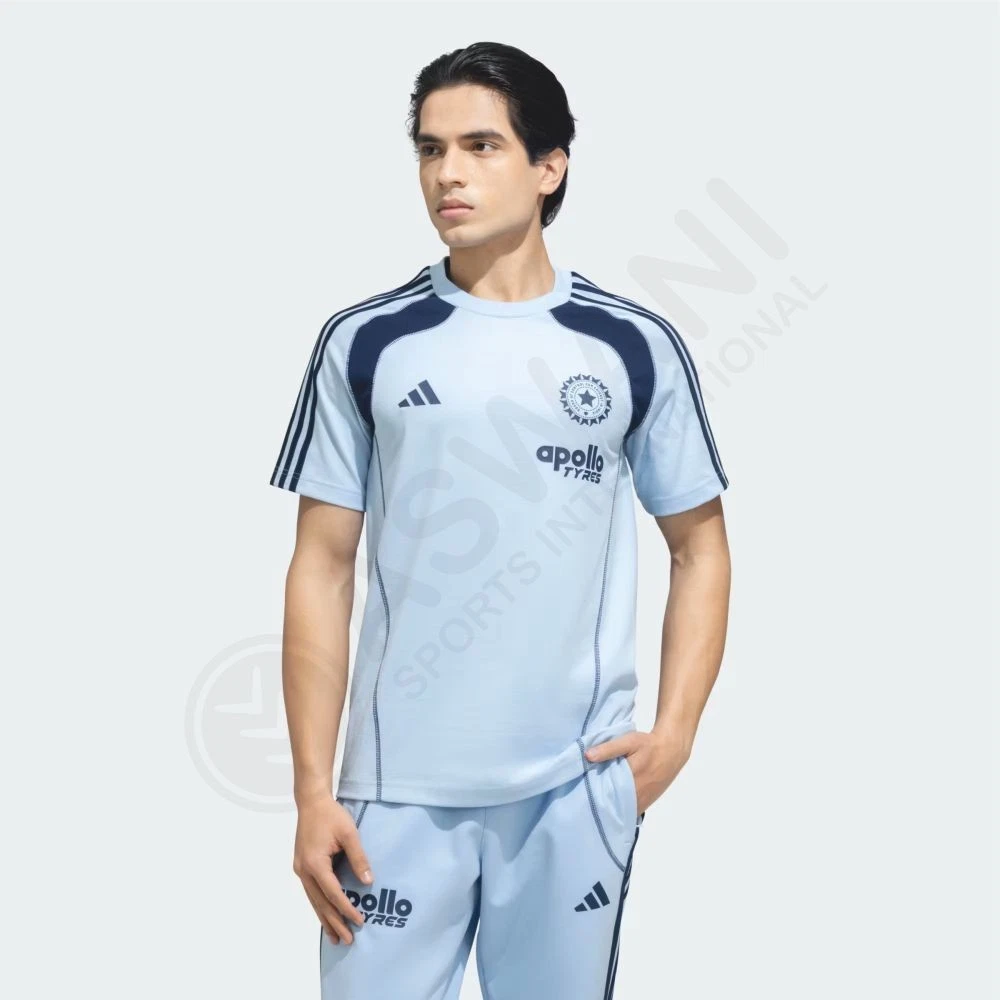 adidas India Cricket Travel Tee Mens Player Edition Shirt 2026, Glow Blue