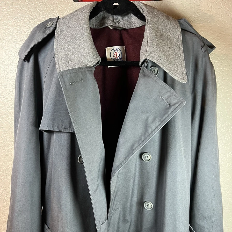 J. G. Hook Vintage Mens Coat Cotton Double Breasted Belted Long Trench Sz 40 - Image 4 of 4