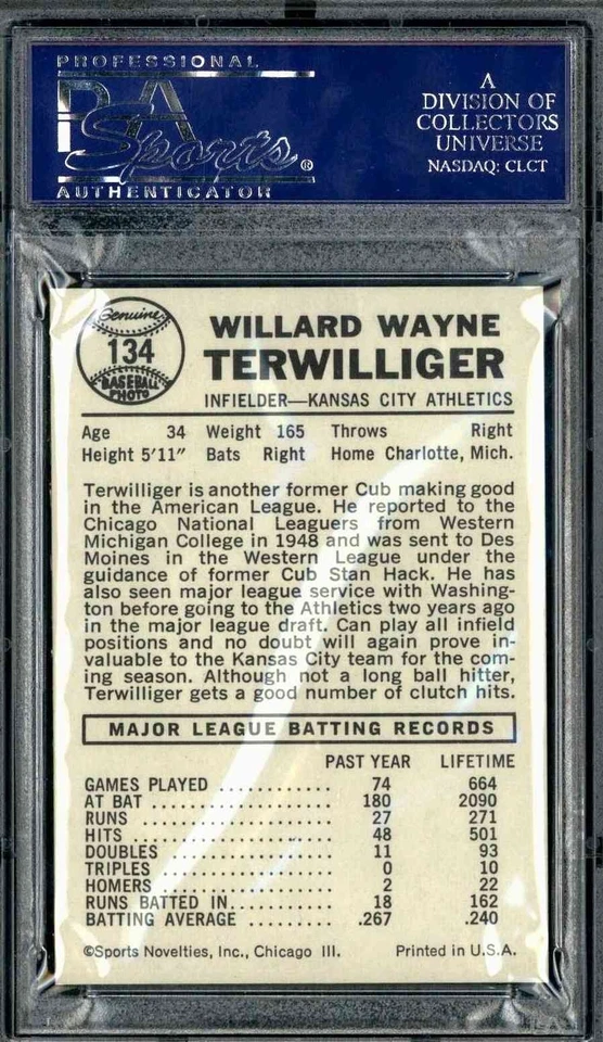 1960 Leaf #134 Wayne Terwilliger - PSA 8 - Image 2 of 2