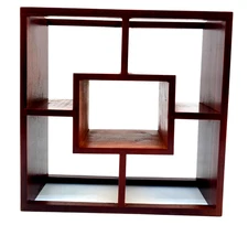 Japanese Vintage Wooden Display Shelf Open Storage Koshi Lattice Design Interior