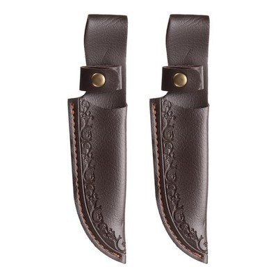 2pcs 8.46'' Genuine Leather Outdoor Knife Case, Dark Brown