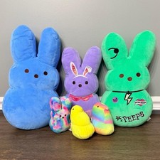 Peeps Multicolored Bunny and Chick Plush Stuffed Animals Lot 6 Easter Spring