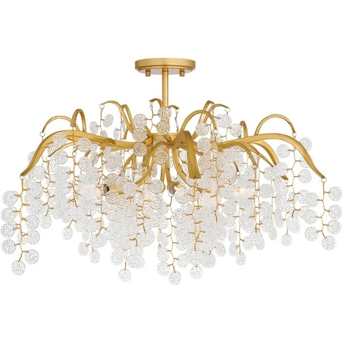 Gold Leaf Six Light Semi-Flush Mount from the Maple Collection - Picture 3 of 5