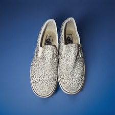 Vans Men's Slip-On Sneaker 5.5 Speckled White/Black Textile Logo