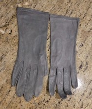 Vintage Womens Size M 7 Gray Leather Antron Lined Gloves Aris