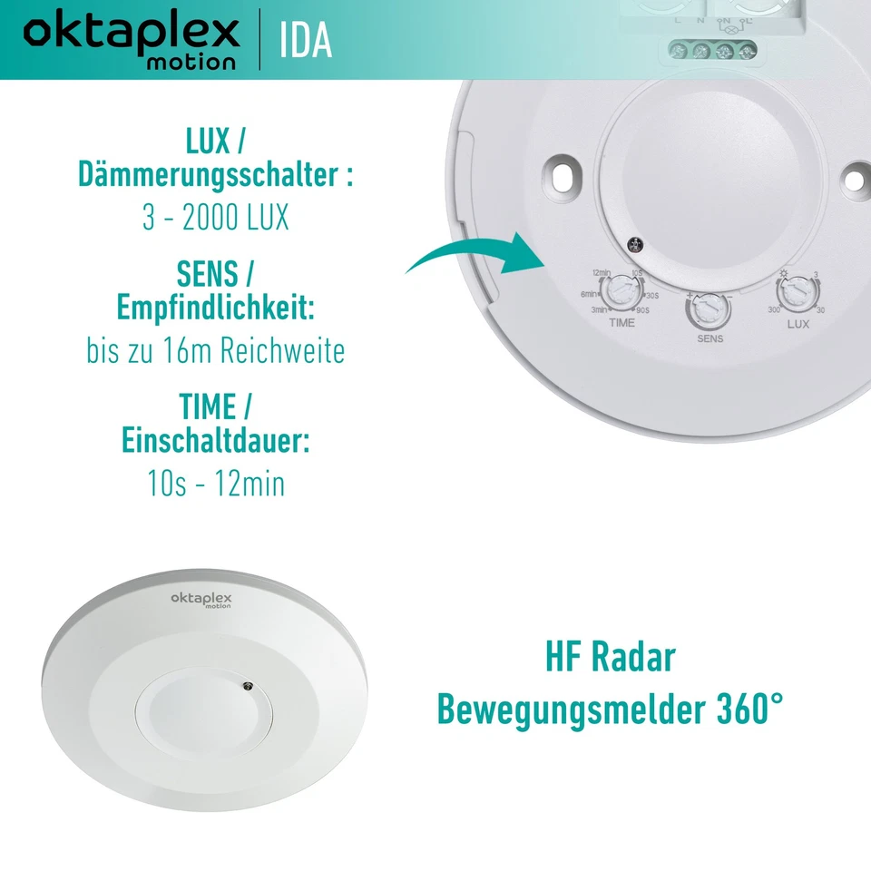 Deckenbewegungsmelder 360° HF-Sensor flach Mikrowellensensor Hochfrequenz weiß - Bild 2 von 4