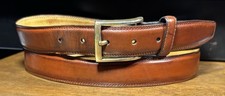 VTG Lands End Distressed Brown Leather Belt Sz 43 1-1/8 Wide Read Desc