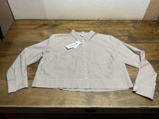 VERONICA BEARD Maia Cropped Striped Acorn Cotton Poplin Shirt Size 14 NWT