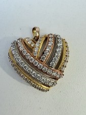 RL 925 Sterling Silver Tri Tone CZ Heart Pendant Gold Rose White