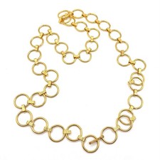 Vtg Gold Tone Circle Chain Link Waist Hip Belt Metal Y2K Chunky Disco Adjustable