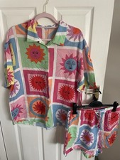 Multicoloured Beach Coord Shirt Short Set Size XL 14/16 Oversized Fit