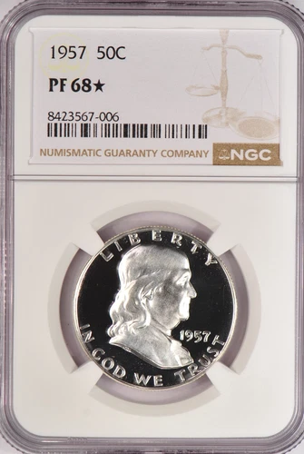 1957 Franklin Half Dollar Proof NGC PF 68 STAR PR68* Frosty Silver Coin 50C