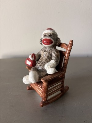 Sock Monkey & Rocking Chair Salt & Pepper Shakers Set Ceramic Christmas Santa