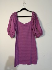 Betsey Johnson Magenta Puff Sleeve Mini Dress Smocked Cottagecore Sz XXL NEW