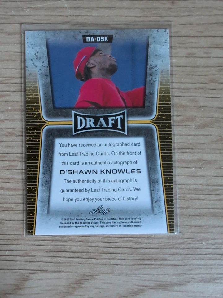 D’Shawn Knowles 2020 Leaf Draft Auto Rookie Autograph - Image 4 of 4