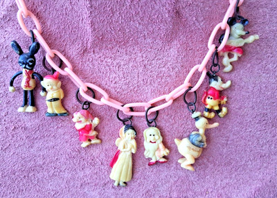 Antique Celluloid DISNEY child's necklace charms Oswald Long Billed Donald Duck