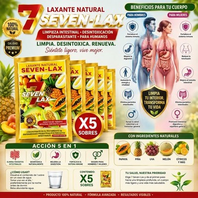 Desparasitante Laxante 7 Pepas - Seven Lax  Limpia El Intestino  Kit (5) Sachets