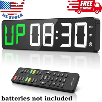 Gym Timer 15'' Large LED Display Wall Clock | Interval Workout | Countdown & Up