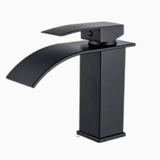Modern Black Stainless Steel High-Low Spout Waterfall Faucet, Hot Cold Mixer Tap