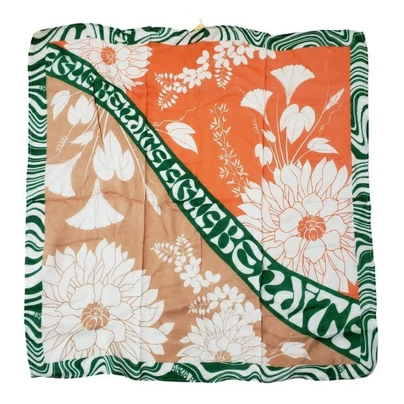 Agua Bendita Lexi Kaaw Floral Bandana Scarf Orange/Green One Size NWT 🧡💚